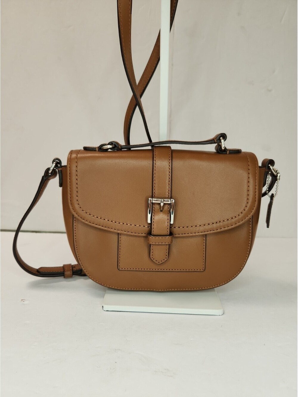 Coach Charlie Anderson Leather Brown Crossbody Bag Buckle Accent English Tan NEW